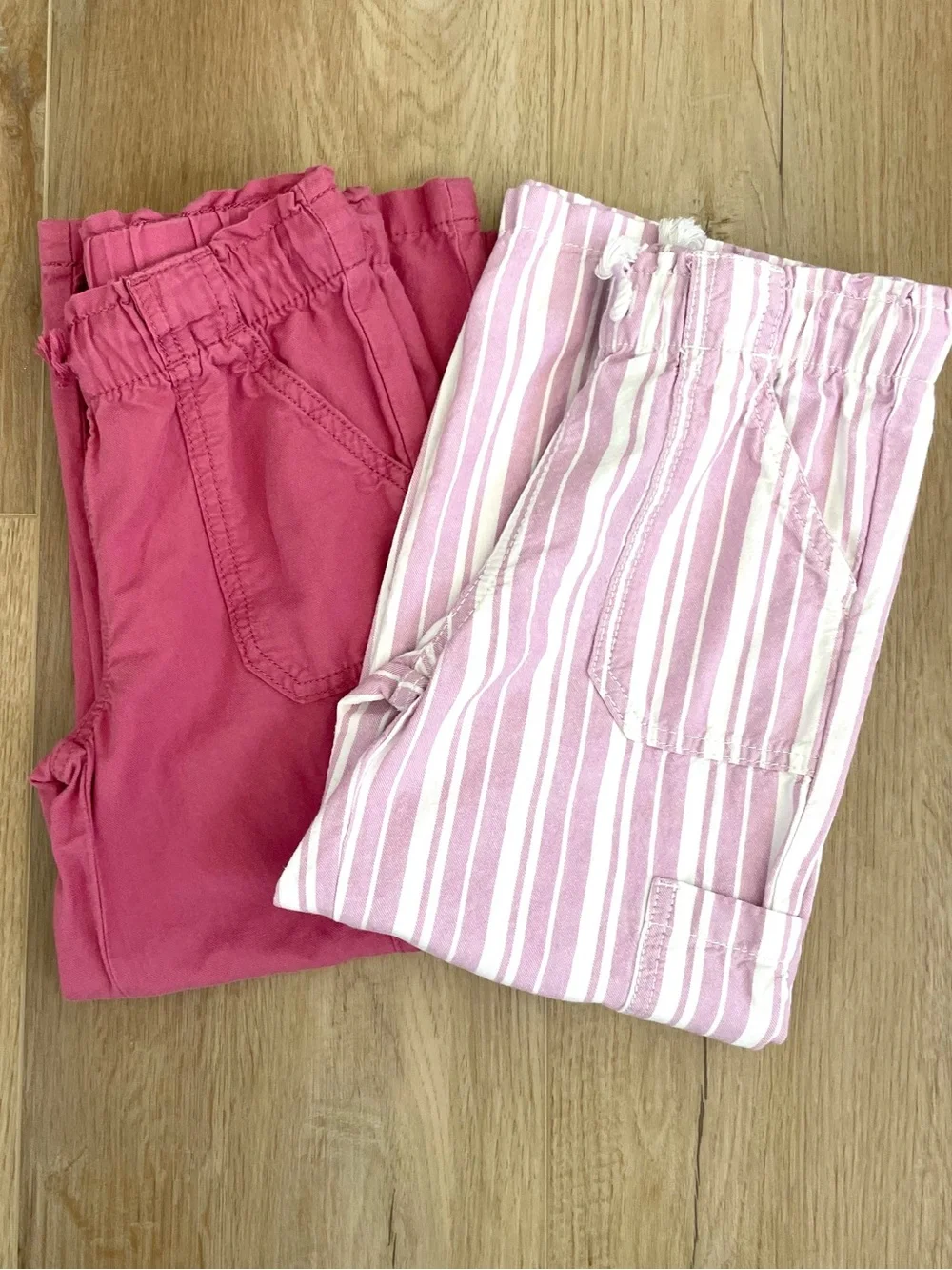 OshKosh Bgosh Girls Pants Lot Size 6 6X Pink and Striped Pull On Drawstring 2PC
